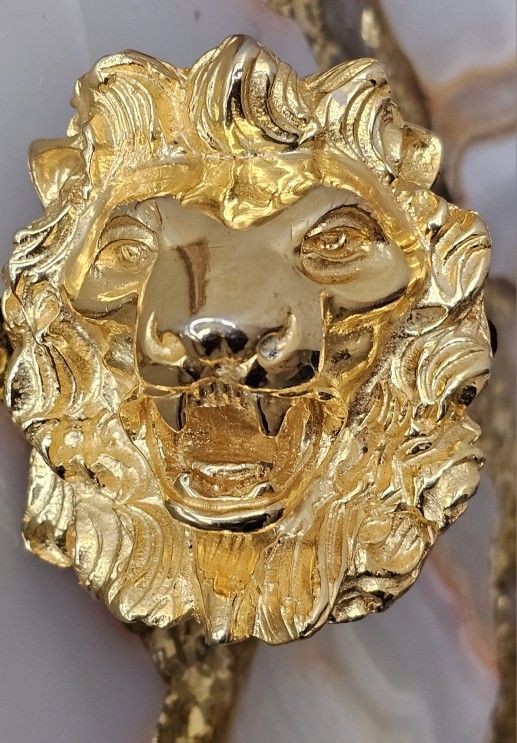 RARE Vintage Judith Leiber 18 Kt Gold Plated Roaring Lion Pendant Brooch