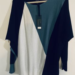 Xl Ladies Color Block Pullover Sweater  Black Turquoise And White 