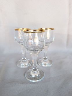 Gold Rim Crystal Cordial Glasses, Set of 6, New — 2 Sets Available