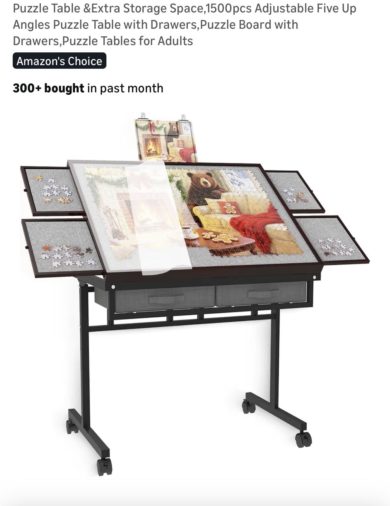 Puzzle Table &Extra Storage Space,1500pcs Adjustable Five Up Angles Puzzle Table with Drawers,Puzzle Board with Drawers,Puzzle Tables for Adults