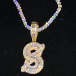18 k Gold Plated S Pendant & 3 mm Tennis Chain 