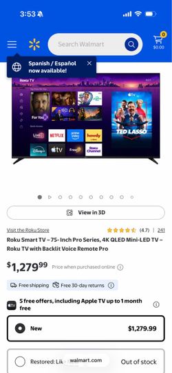 Roku Smart TV – 75- Inch Pro Series, 4K QLED Mini-LED TV – Roku TV with Backlit Voice Remote Pro