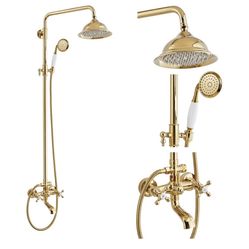 gotonovo Bathroom Exposed Shower Faucet Outdoor Shower System 8 Inch Rainfall Shower Head Set with Tub Spout and Handheld Spray Double Cross Handles W