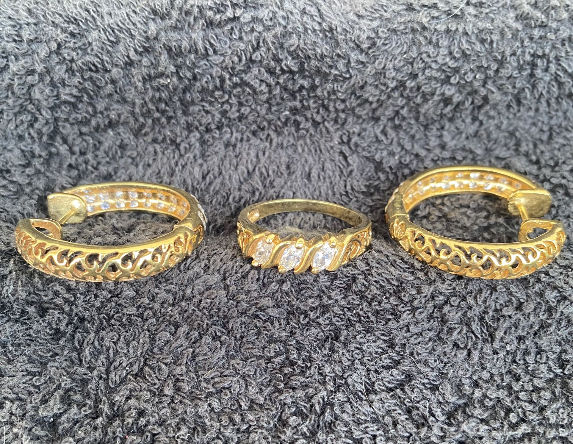 Gold Plated Hoop Earrings With Clear Rhinestones And Matching Ring