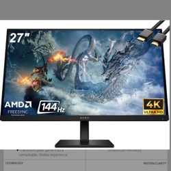 OMEN 27k Gaming Monitor, 27" 4K (3840 x 2160) UHD 144Hz IPS Display, 1ms, AMD FreeSync, 99% sRGB, NVIDIA G-SYNC, HDMI 2.1, DisplayPorts, OMEN Gaming H