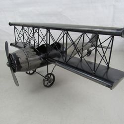 Vintage Pressed Steel Model Biplane Single Engine Airplane 21" Length

