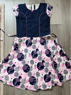 Girls cotton Polka Dot and Geometric Print Dress fits 8 years old perfect for summer
