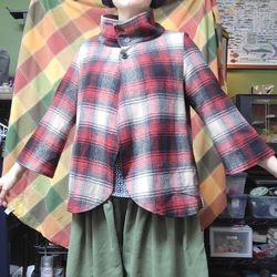 Wool cape jacket - red plaid