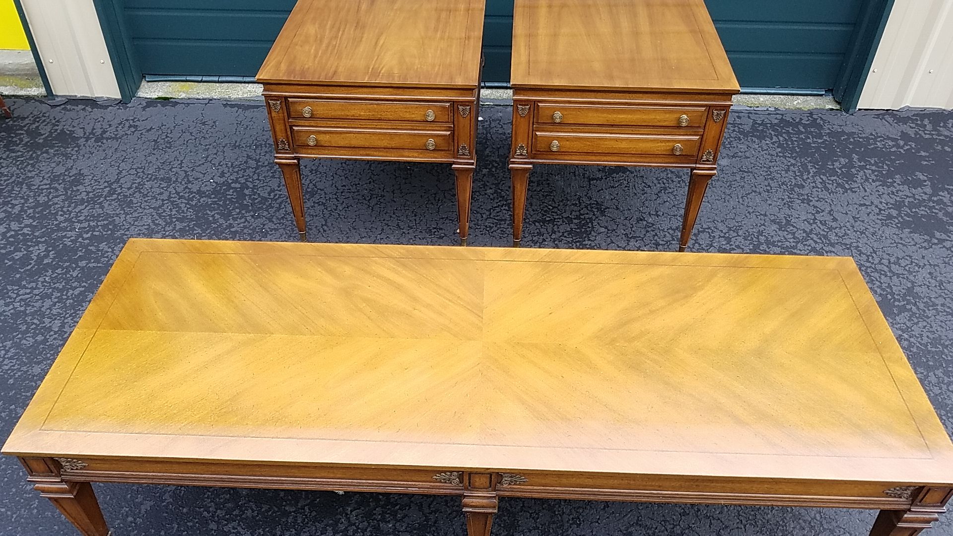 Pecan coffee table & end tables