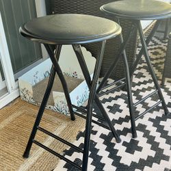 Two Black Foldable Counter Stools 