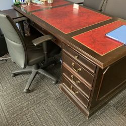 Elegant Antique Solid Wood Executive Desk