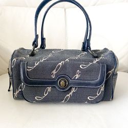 #Anna Sui Black&White 13”Denim Baguette Tote Bag