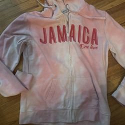 Women's Pink Jamaica tie-dye Lifestyle zip-up hoodie size large 