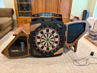 GLD Solar Blast Electronic Dartboard Cabinet w/ Tracer Doors – 25+ Games – Works Perfect