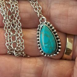 Vintage Turquoise Drop Pendant Necklace