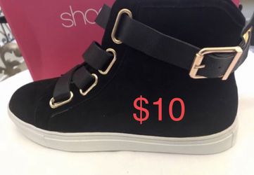 Black booties with Gold buckle size 8