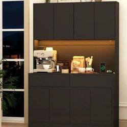 ❤️‍🔥 71'' Tall Coffee Bar Cabinet with LED Light