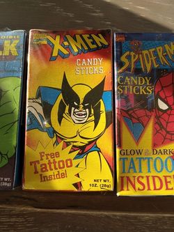 spiderman cigarette candy Vintage Spider-Man Incredible Hulk And X-Men Candy Cigarettes Sticks With  Tattoos Inside. New In Boxes. Rare!! for Sale in Pearl Beach, MI