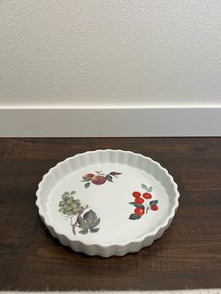 Vintage BIA Cordon Bleu 10" Ceramic Quiche & Tart Pan - Fruit Motif Orchard Design