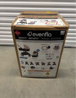 Evenflo Shyft Intuiti+ Travel System with Revolve180 LiteMax NXT Infant Car Seat & SensorySoothe and Green & Gentle (Champagne)