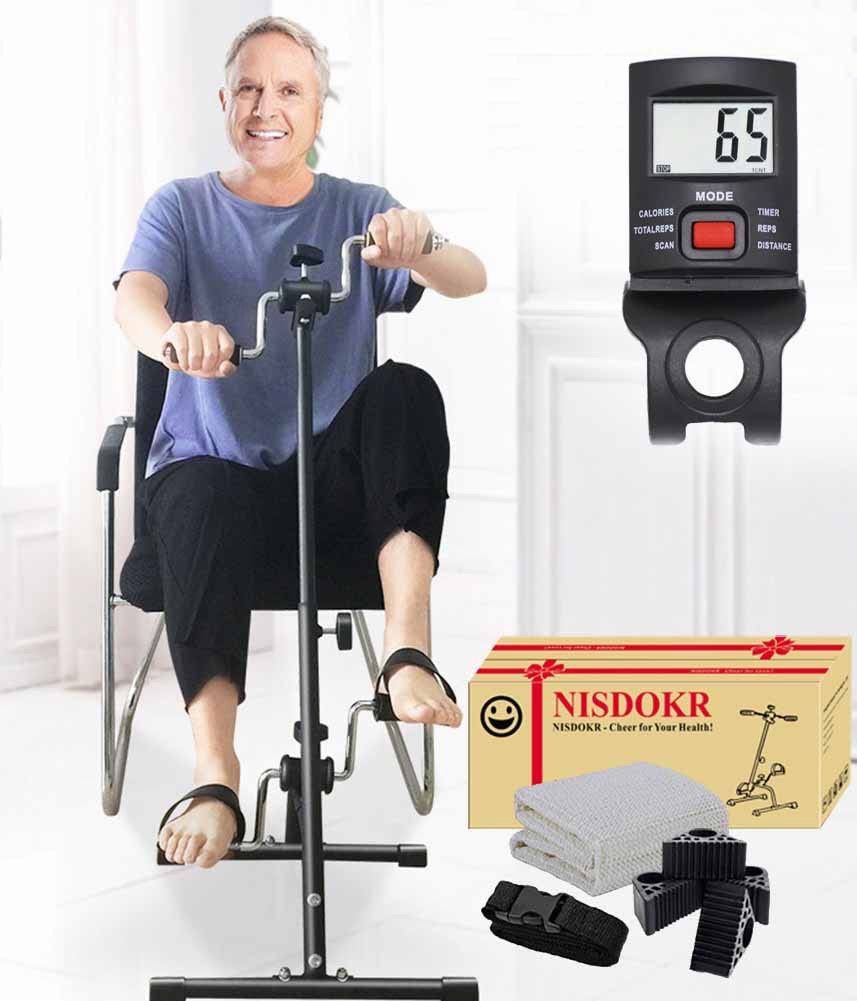 Pedal Exerciser Bike Hand Arm Leg and Knee Peddler Adjustable Fitness Equipment for Seniors, Elderly Home Pedal Exercise Bike for Total Body, with Gif