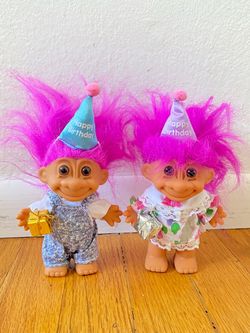 Vintage 90s Russ Trolls Dolls Happy Birthday Party Gift dolls