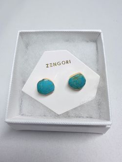 Turquoise Stud Earrings for Women – Gold Tone Irregular Stone Design