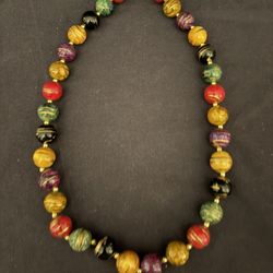 Vintage Hand Painted Wooden Bead Necklace