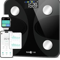 Brand New Smart Scale for Body Weight and Fat Percentage, RunSTAR High Accuracy Digital Bathroom Scale with LED Display for BMI 13 Body Composition 