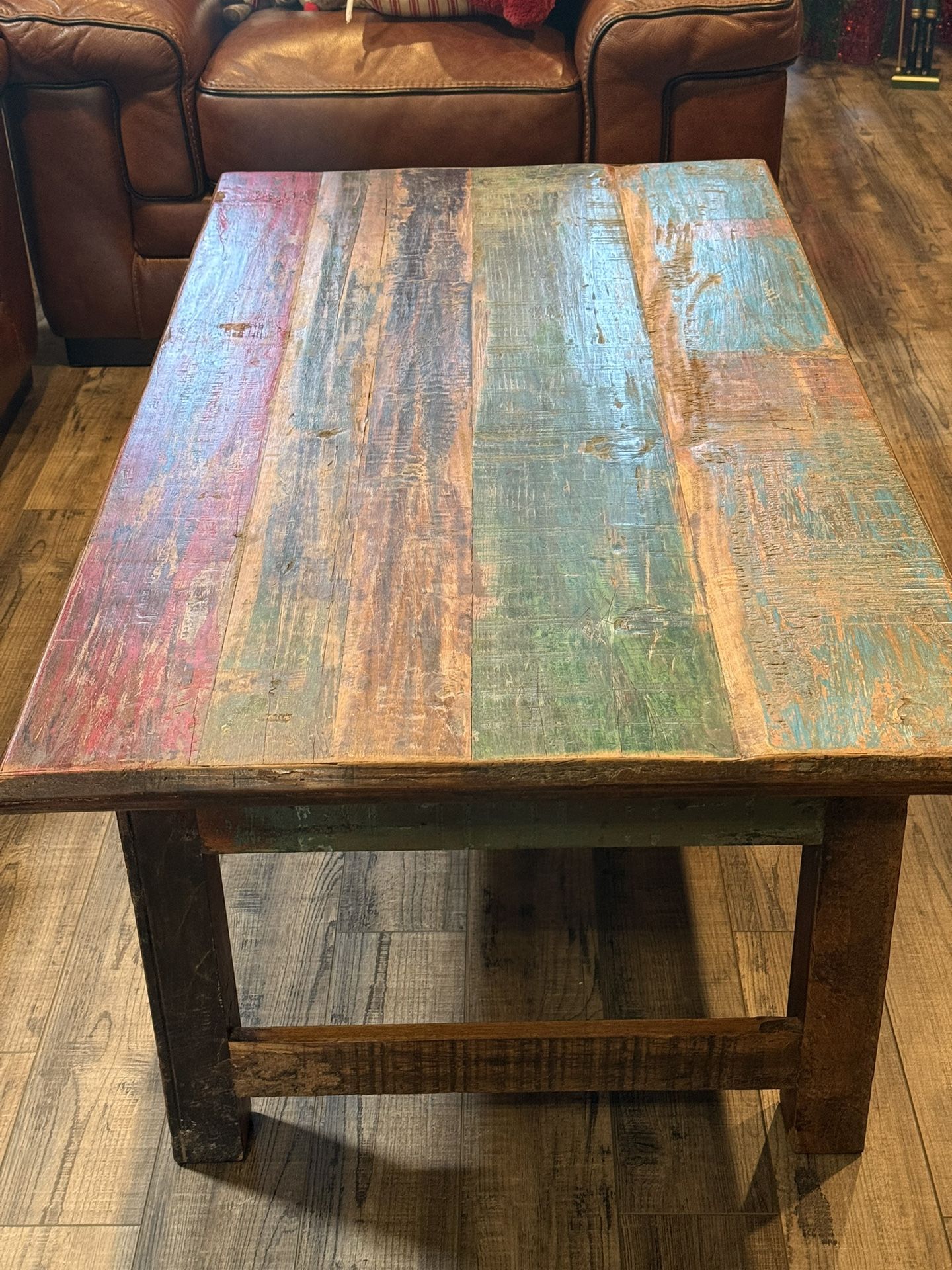Coffee Table And Side Cabinet Rustic Multi Colored Wood