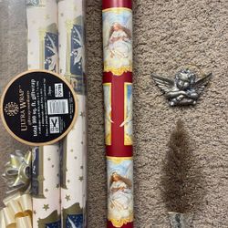 Five Partial Rolls Of Wrapping Paper With Angels 