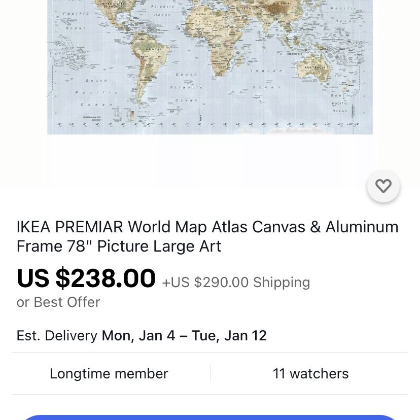 Ikea Premiar World Map Atlas 78” X 55”