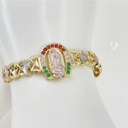 Pulsera Virgen Oró Laminado Italiano Bracelet Italian Gold Plated