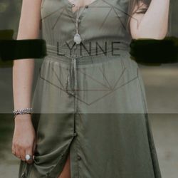 Lucky brand Dress, Button Front, Elastic Waist With Tie