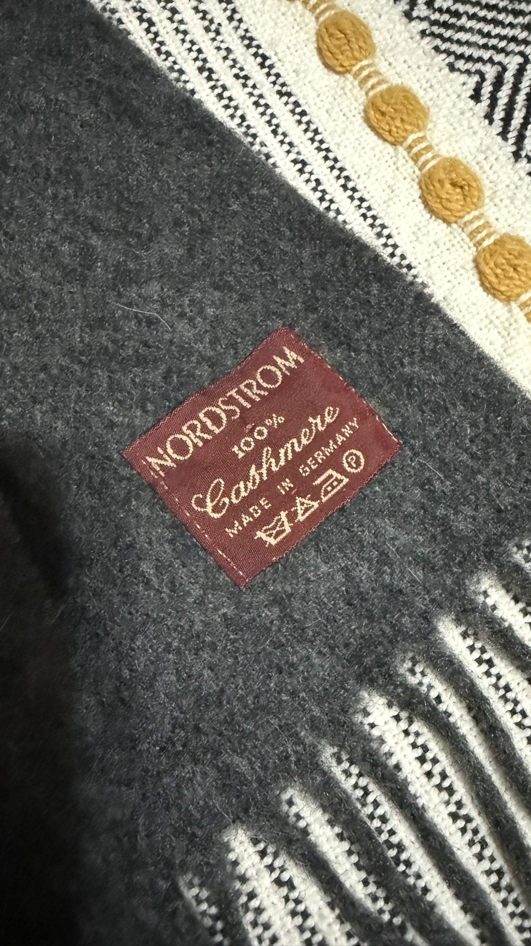 Vtg Vintage Nordstrom 100% Cashmere Scarf Charcoal Gray Made In Germany Fringe