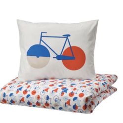 Ikea Sportslig Duvet Cover & 1 Pillowcase Bicycle Pattern Twin White Blue