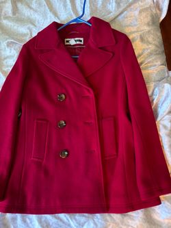 Red Double-Breasted Wool Pea Coat