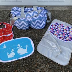 Duffle Diaper Bag with Accessories (Wet Bag, Change Pad,Folding Placemat, & Bib!)