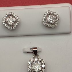 ✨ Moissanite Earrings & Pendant Set | Solid 925 Silver | Rhodium Finish ✨