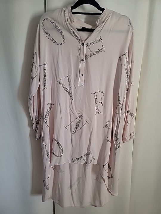 NT By Amati Button Down Tunic Top Lagenlook Convertible Sleeves Hi-Low One Size