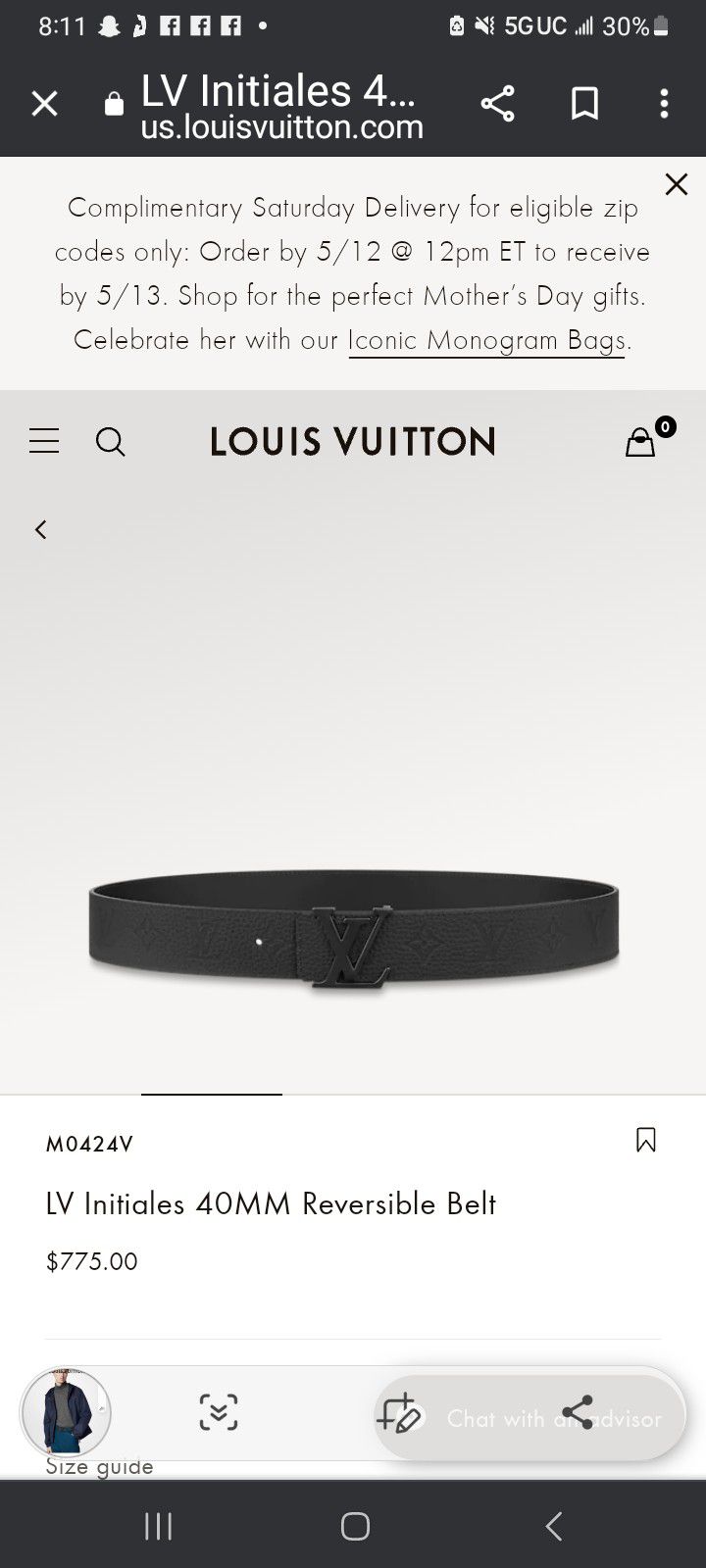 Louis Vuitton Lv initiales 40mm reversible belt (M0424V)