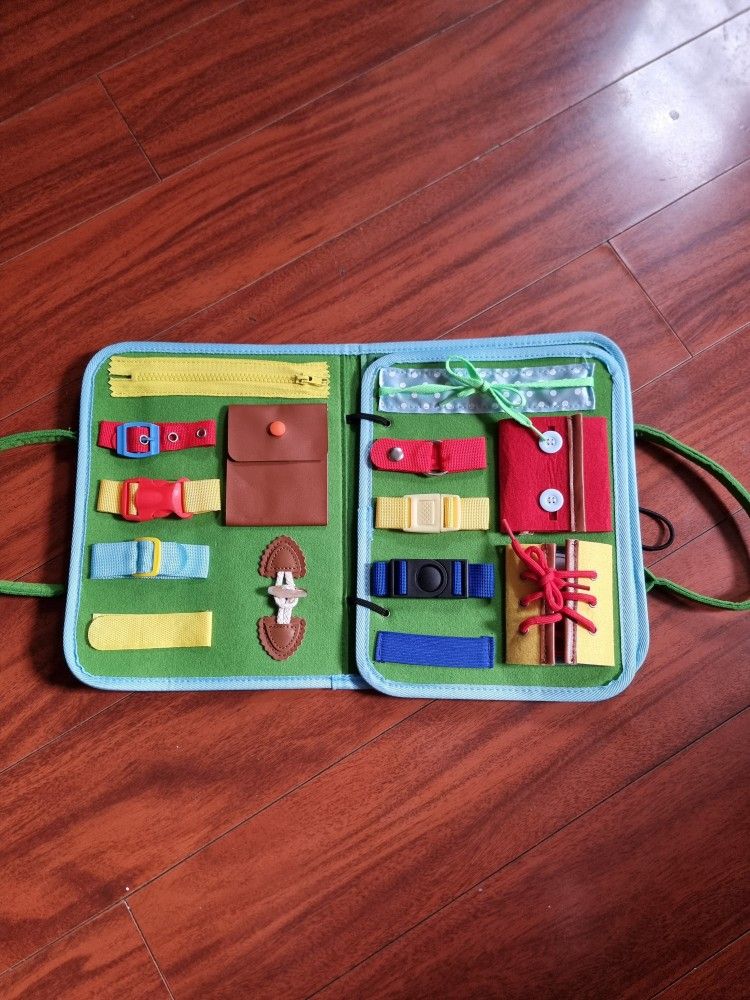 Kids Activity Board Fine Motor Skills Educational Montessori Buckles Zipper Buttons Lacing And Snaps. Time Line Learning.