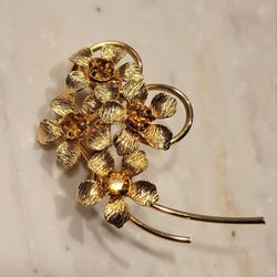 Two Tone Gold And Citrine Colored Stones Pin 