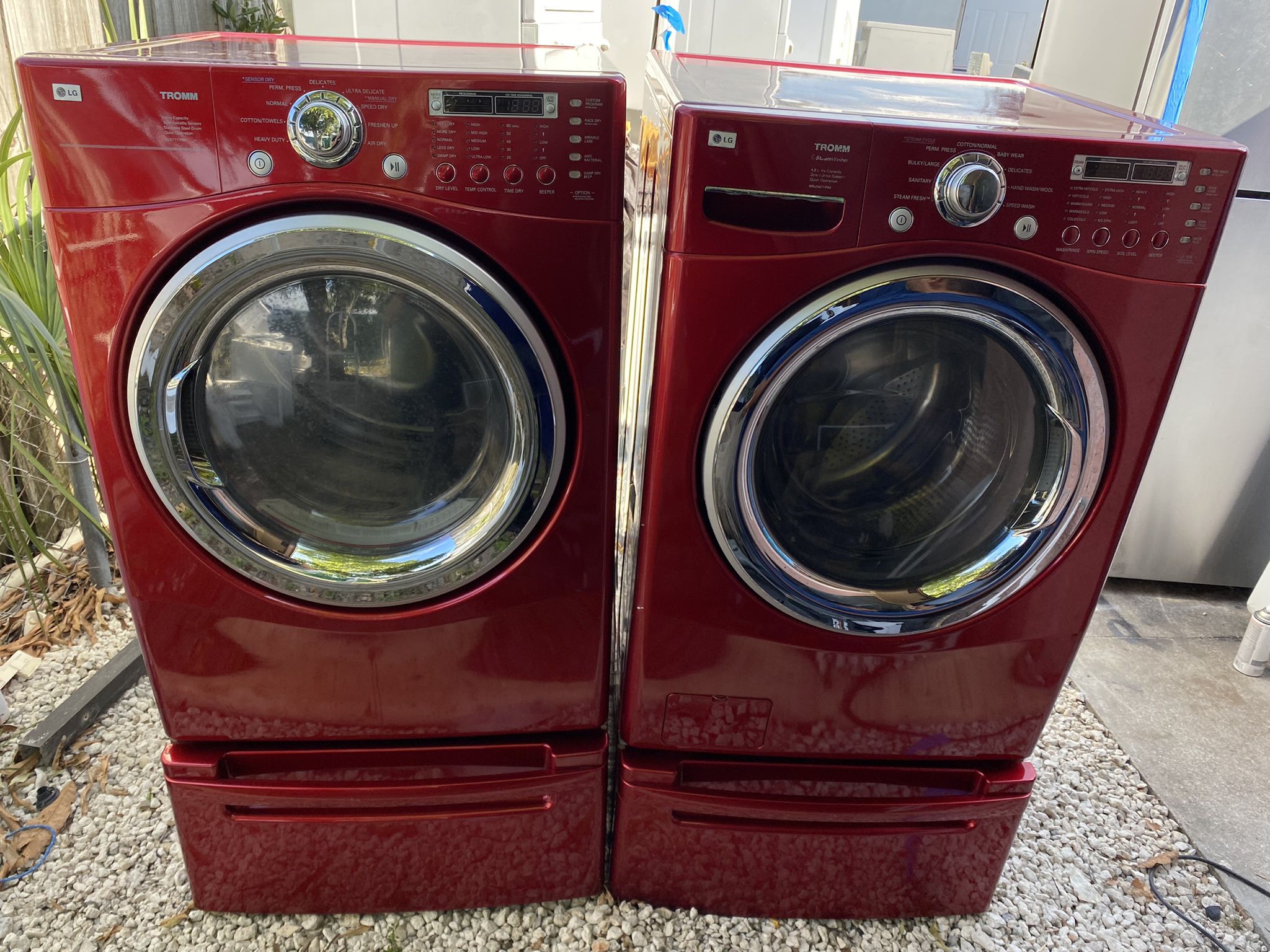 LG Washer And Dryer Red Front Load With Pedestals Working Perfectly Fine 