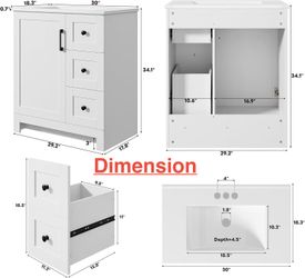 🥨LIKIMIO 30" Bathroom Vanity with Sink, Freestanding Bathroom Vanity with 1 Soft-Close Door & 2 Drawers, Integrated Rectangular Ceramic Sink, Modern 
