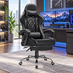 New Gaming Chair, Computer Chair with Footrest and Massage Lumbar Support, Ergonomic High Back Gaming Chair with Swivel Seat and Headrest New in box