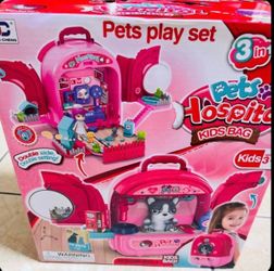 Pet Hospital Kids Play Set Toy Storage Case w/ Dog & Accessories $8 NEW