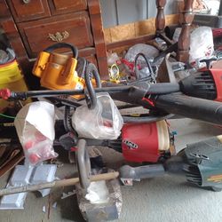 Working and non-working weed eaters and leafbor.