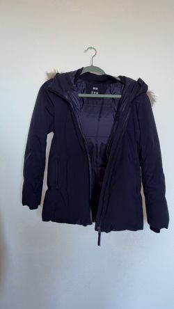 Uniqlo Ultra Warm Hybrid Down Coat with Faux-Fur Trim Hood (Navy/Dark Navy)