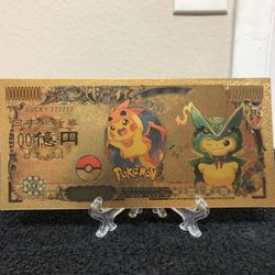 24k Gold Plated Pokémon Cosplay Rayquaza Pikachu Banknote